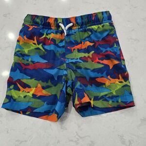 Lands End Boys Shark Print Swim Trunks Multicolor Board Shorts 3T RN168874